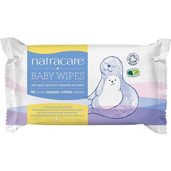 Natracare Organic Cotton Baby Wipes with Organic Apricot Oil, Chamomile & Linden x 50 Pack
