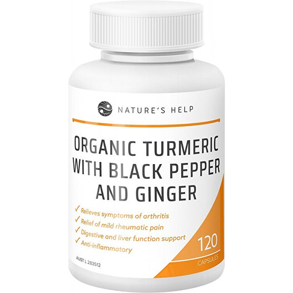 Nature's Help Organic Turmeric Capsules With Black Pepper & Ginger 120