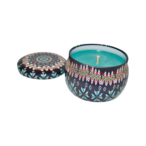 Sol Candles & Scents Travel Tin Candle Black & Turquoise Pattern - French Pear