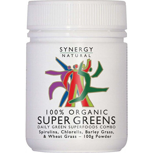 Synergy Natural Organic Super Greens (Spirulina, Chlorella, Barley Grass & Wheat Grass) Powder 100g