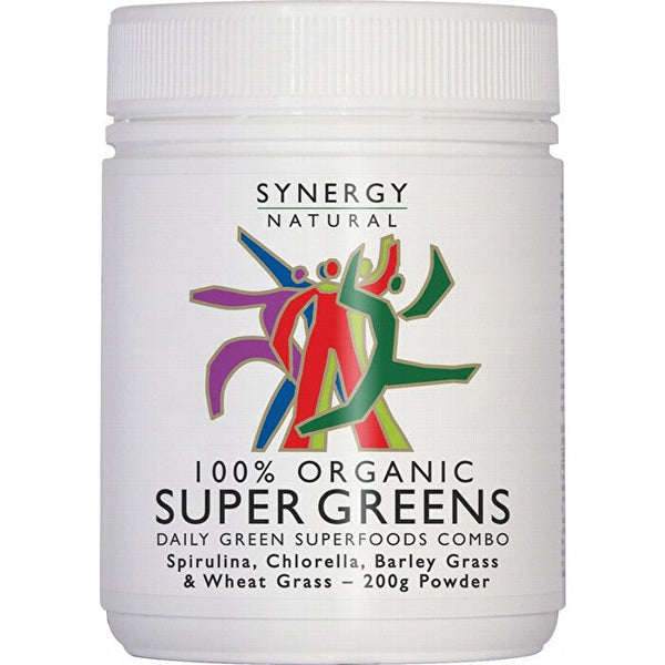 Synergy Natural Organic Super Greens (Spirulina, Chlorella, Barley Grass & Wheat Grass) Powder 200g