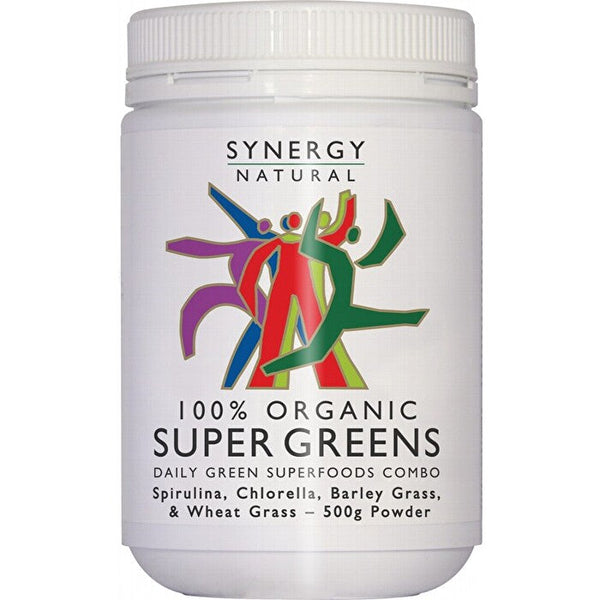 Synergy Natural Organic Super Greens (Spirulina, Chlorella, Barley Grass & Wheat Grass) Powder 500g