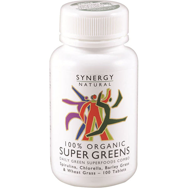 Synergy Natural Organic Super Greens (Spirulina, Chlorella, Barley Grass & Wheat Grass) 100t