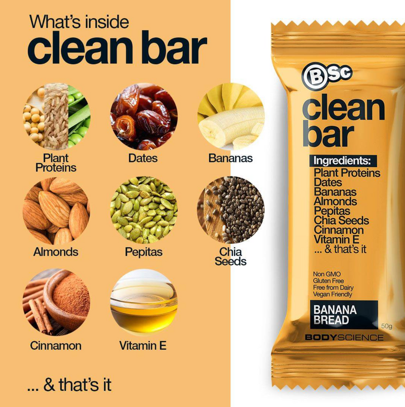 Body Science Clean Plant Protein Bar 50g - Banana Bread 12 Box