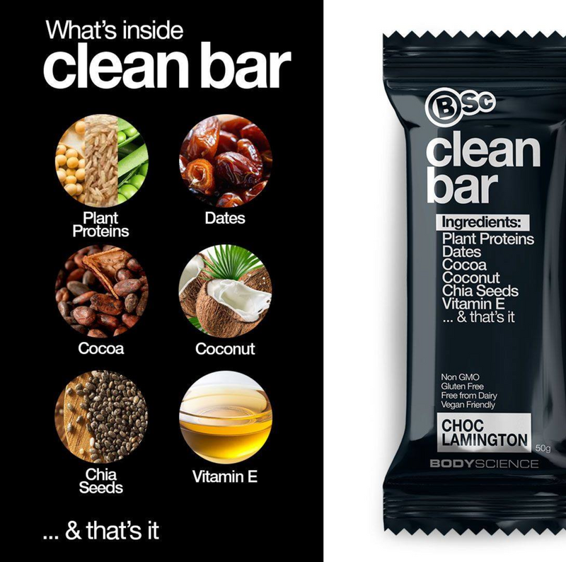 Body Science Clean Plant Protein Bar 50g - Choc Lamington 12 Box