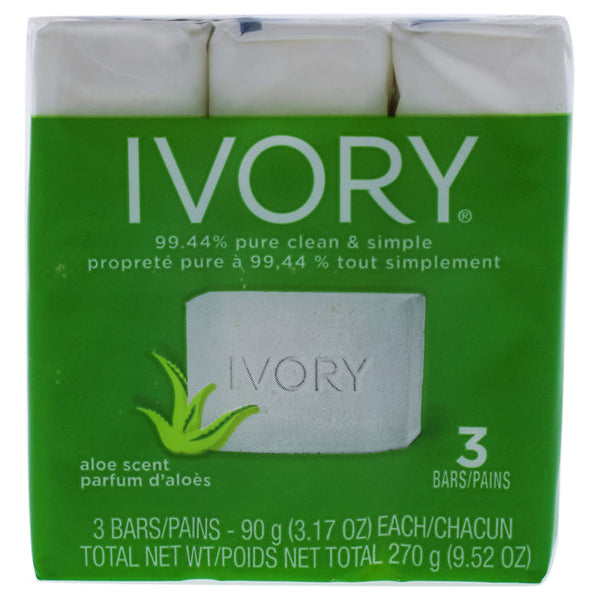 Ivory Simply Ivory Aloe Bath Bar by Ivory for Unisex - 3 x 3.1 oz Soap