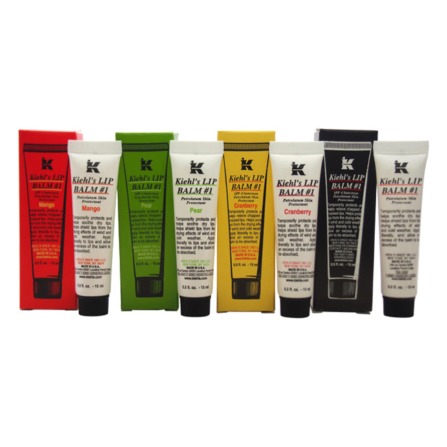 Kiehl's Lip Balm SPF 4 Kit - 1 by Kiehls for Unisex - 4 Pc Kit 0.5oz Lip Balm SPF 4 - Original, 0.5oz Lip Balm SPF 4 - Cranberry, 0.5oz Lip Balm SPF 4 - Pear, 0.5oz Lip Balm SPF 4 - Mango