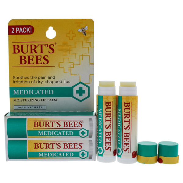 Burts Bees Medicated Moisturizing Lip Balm Twin Pack by Burts Bees for Unisex - 2 x 0.15 oz Lip Balm
