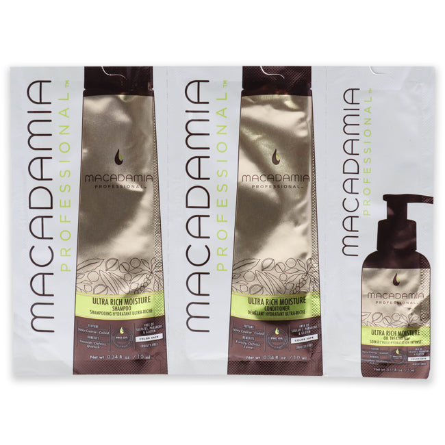 Macadamia Oil Professional Ultra Rich Moisture Set by Macadamia Oil for Unisex - 3 Pc Kit 0.34oz Shampoo, 0.34oz Conditioner, 0.17oz Oil Treatment