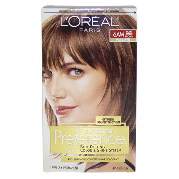 LOreal Paris Superior Preference Fade-Defying Color - # 6AM Light Amber Brown - Warmer by LOreal Paris for Unisex - 1 Application Hair Color