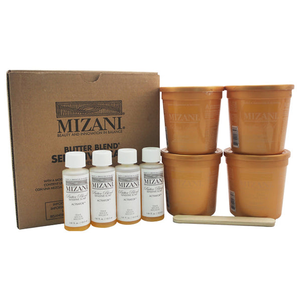 Mizani Butter Blend Sensitive Scalp Rhelaxer Kit by Mizani for Unisex - 4 Applications 4 x 7.5oz Sensitive Scalp Rhelaxer Base, 4 x 2oz Sensitive Scalp Activator, 4 Wooden Spatulas