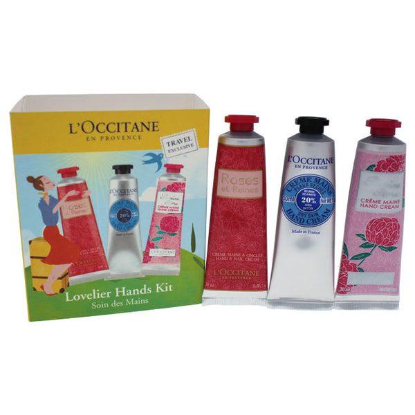 LOccitane Lovelier Hands Kit by LOccitane for Unisex - 6 Pc Kit 2 x 1oz Roses Et Reines Hand & Nail Creams, 2 x 1oz Pivoine Flora Hand Creams , 2 x 1oz Shea Butter Hand Creams