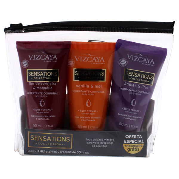 Vizcaya Sensations Colections Kit by Vizcaya for Unisex - 3 Pc Kit 1.7oz Amber and Lily Body Lotion, 1.7oz Cherry Blossom and Magnolia, 1.7oz Vanilla and Honey