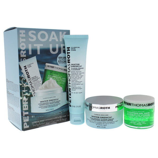 Peter Thomas Roth Soak It Up Kit by Peter Thomas Roth for Unisex - 3 Pc Kit 2oz Water Drench Cloud Cream Cleanser, 1.7oz Cucumber Gel Mask Extreme De-Tox Hydrator, 1.7oz Water Drench Hylauronic Cloud Cream Hydrating Moisturizer