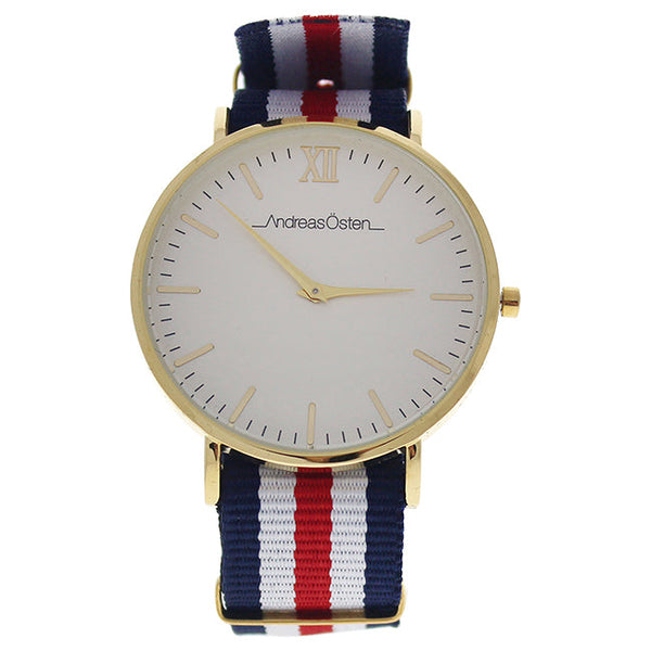 Andreas Osten AO-63 Somand - Gold/Navy Blue-White-Red Nylon Strap Watch by Andreas Osten for Unisex - 1 Pc Watch