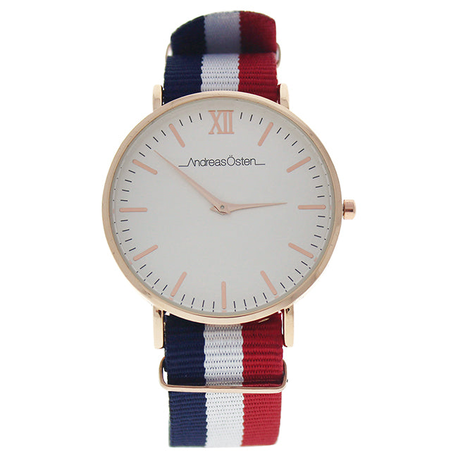 Andreas Osten AO-65 Somand - Rose Gold/Navy Blue-White-Red Nylon Strap Watch by Andreas Osten for Unisex - 1 Pc Watch