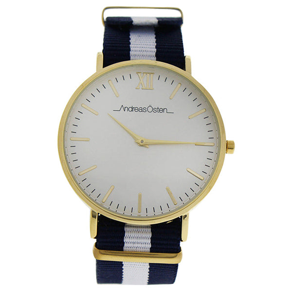 Andreas Osten AO-57 Somand - Gold/Navy Blue & White Nylon Strap Watch by Andreas Osten for Unisex - 1 Pc Watch
