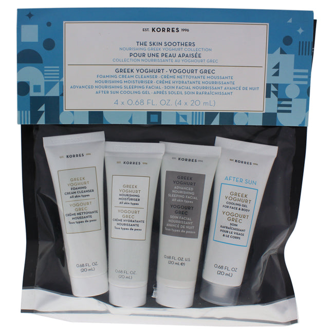 Korres The Skin Soothers Nourishing Greek Yoghurt Travel Set by Korres for Women - 4 Pc Kit 0.67oz Cleanser, 0.67oz Moisturizer, 0.67oz Sleeping Facial, 0.67oz Cooling Gel