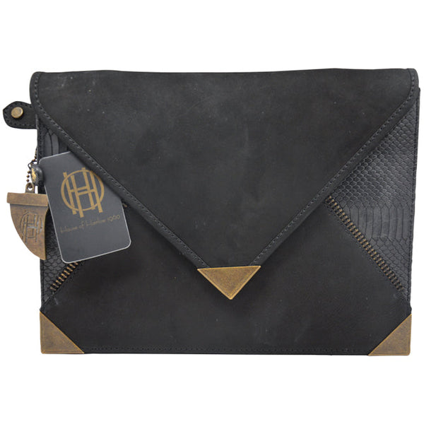 House of Harlow 1960 Corinne Nubuck/Snake Envelope Clutch-Black by House of Harlow 1960 for Women - 1 Pc Bag