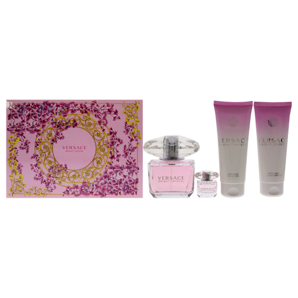 Versace Bright Crystal by Versace for Women - 4 Pc Gift Set 3oz EDT Spray, 3.4oz Perfumed Body Lotion, 3.4oz Perfumed Bath and Shower Gel, 5ml EDT Splash Mini