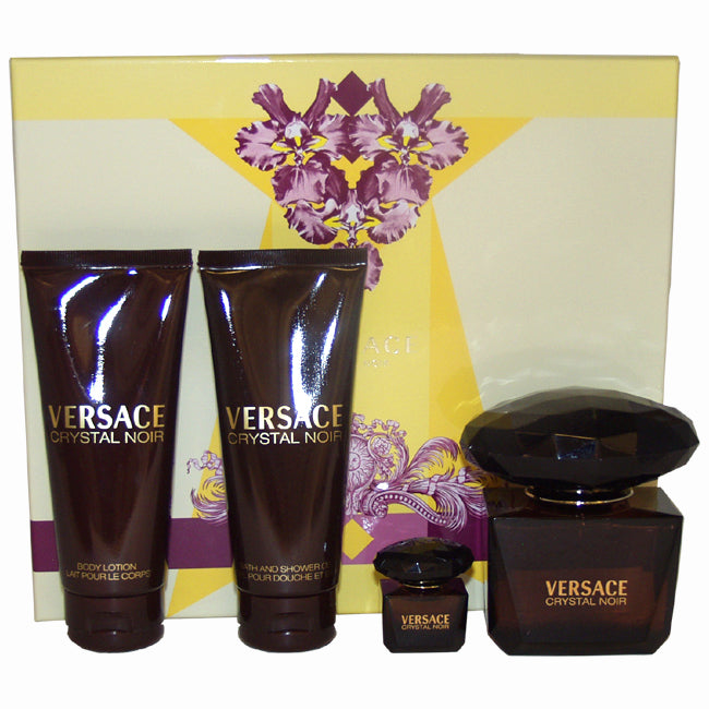 Versace Versace Crystal Noir by Versace for Women - 4 Pc Gift Set 3oz EDT Spray, 3.4oz Bath & Shower Gel, 3.4oz Body Lotion, 5ml EDT Splash Mini