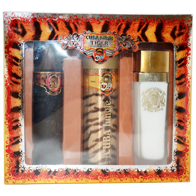 Cuba Cuba Jungle Tiger by Cuba for Women - 3 Pc Gift Set 3.3oz EDP Spray, 6.7oz Deodorant Body Spray, 4.3oz Body Lotion