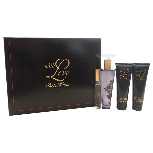 Paris Hilton With Love by Paris Hilton for Women - 4 Pc Gift Set 3.4oz EDP Spray, 0.2oz EDP Rollerball, 3oz Body Lotion, 3oz Shower Gel