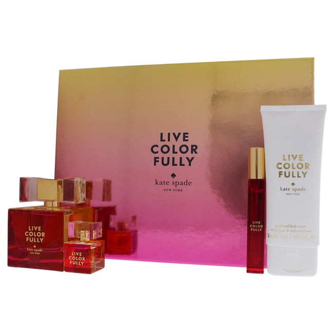 Kate Spade Live Colorfully by Kate Spade for Women - 4 Pc Gift Set 3.4oz EDP Spray, 3.4oz Body Cream, 0.34oz EDP Spray, 0.25 EDP Splash