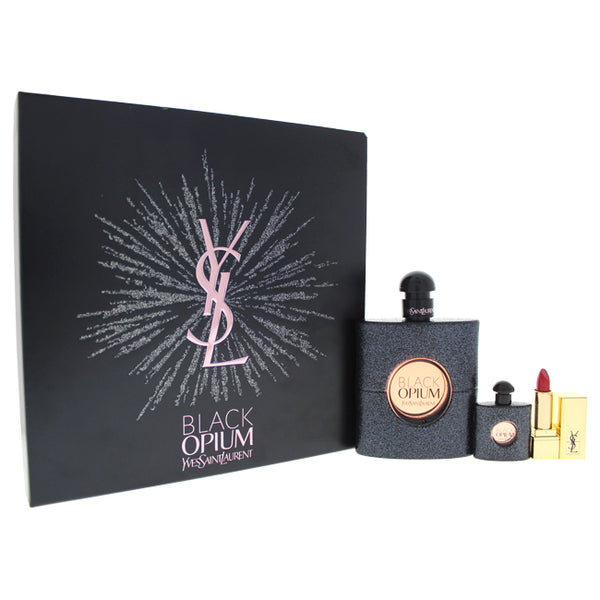 Yves Saint Laurent Black Opium by Yves Saint Laurent for Women - 3 Pc Gift Set 3oz EDP Spray, 0.25oz EDP Spalsh, 0.05oz Rouge Pur Couture Lipstick - # 1