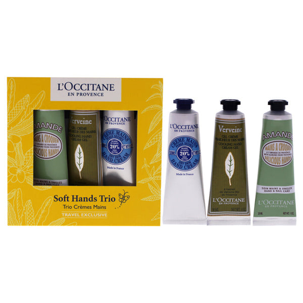 LOccitane Soft Hands Trio by LOccitane for Women - 3 Pc 1oz Amande Delicious Hands, 1oz Shea Dry Skin Hand Cream, 1oz Verveine Cooling Hand Cream Gel