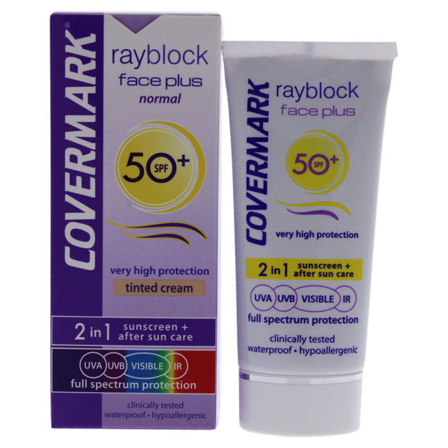 Covermark Rayblock Face Plus Tinted Cream 2-in-1 Waterproof SPF50 - Normal Skin-Soft Brown by Covermark for Women - 1.69 oz Sunscreen