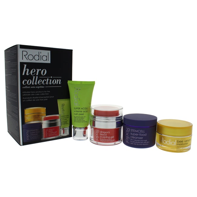 Rodial Hero Collection by Rodial for Women - 4 Pc Kit 1.7oz Stemcell Super-Food Cleanser, 0.7oz Super Acids X-Treme Acid Rush Peel, 0.3oz Dragons Blood Sculpting Gel, 0.5oz Bee Venom Moisturiser