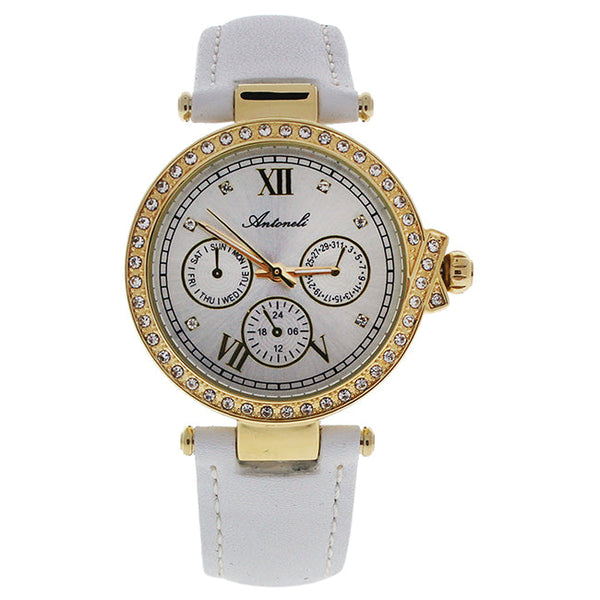 Antoneli AL0519-05 Gold/White Leather Strap Watch by Antoneli for Women - 1 Pc Watch