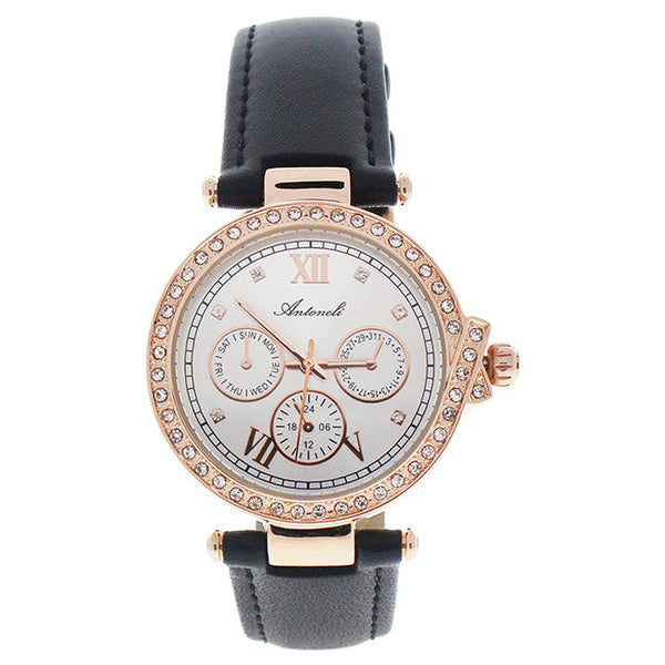 Antoneli AL0519-08 Rose Gold /Black Leather Strap Watch by Antoneli for Women - 1 Pc Watch
