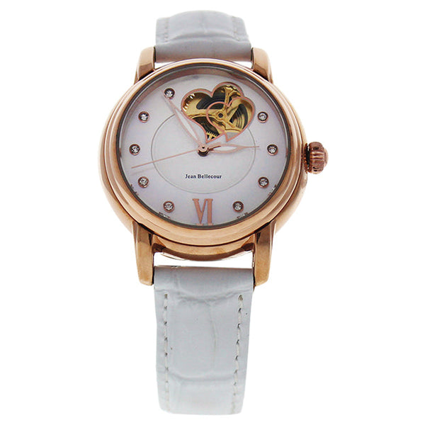 Jean Bellecour REDM2 Rose Gold/White Leather Strap Watch by Jean Bellecour for Women - 1 Pc Watch