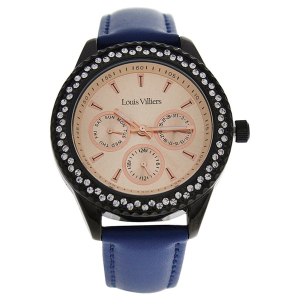 Louis Villiers LV2081 Black/Blue Leather Strap Watch by Louis Villiers for Women - 1 Pc Watch