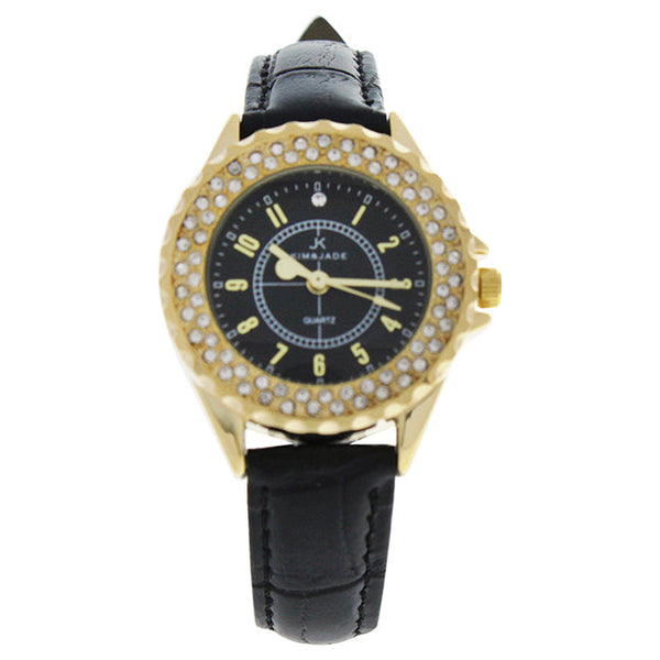 Kim & Jade 2033L-GBLBL Gold/Black Leather Strap Watch by Kim & Jade for Women - 1 Pc Watch