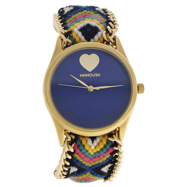 Manoush MSHHIBC Hindi Heart - Gold/Blue Nylon Strap Watch by Manoush for Women - 1 Pc Watch