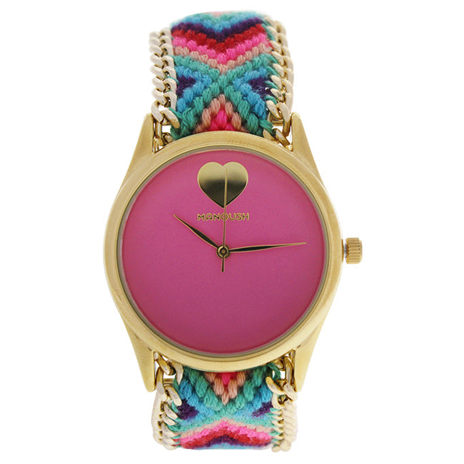 Manoush MSHHIPC Hindi Heart - Gold/Pink Nylon Strap Watch by Manoush for Women - 1 Pc Watch