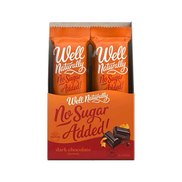 Well Naturally No Added Sugar Bar Dark Chocolate Orange 45g x 16 Display