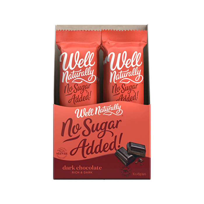 Well Naturally No Added Sugar Bar Dark Chocolate Rich Dark 45g x 16 Display