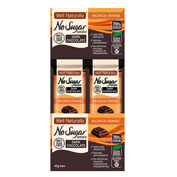 Well Naturally No Added Sugar Bar Dark Chocolate Orange 45g x 16 Display