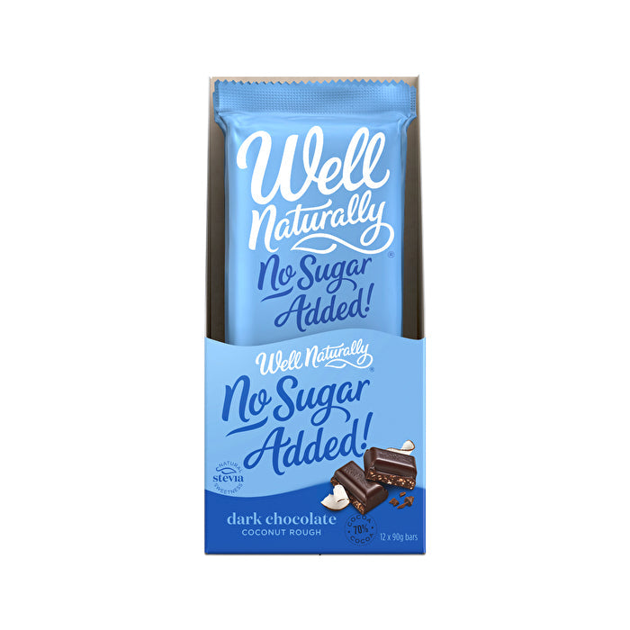 Well Naturally No Added Sugar Block Dark Chocolate Coconut Rough 90g x 12 Display