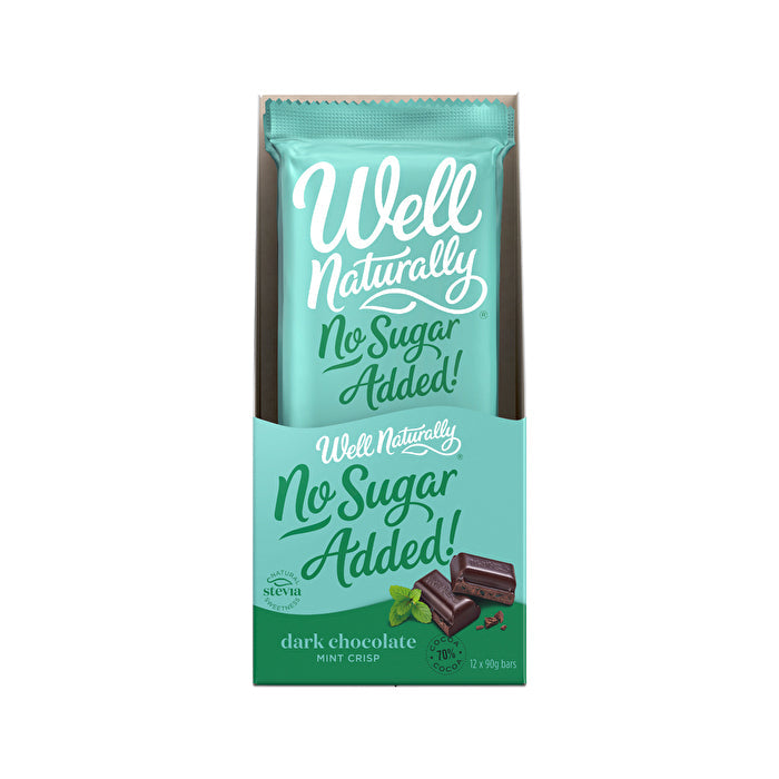 Well Naturally No Added Sugar Block Dark Chocolate Mint Crisp 90g x 12 Display