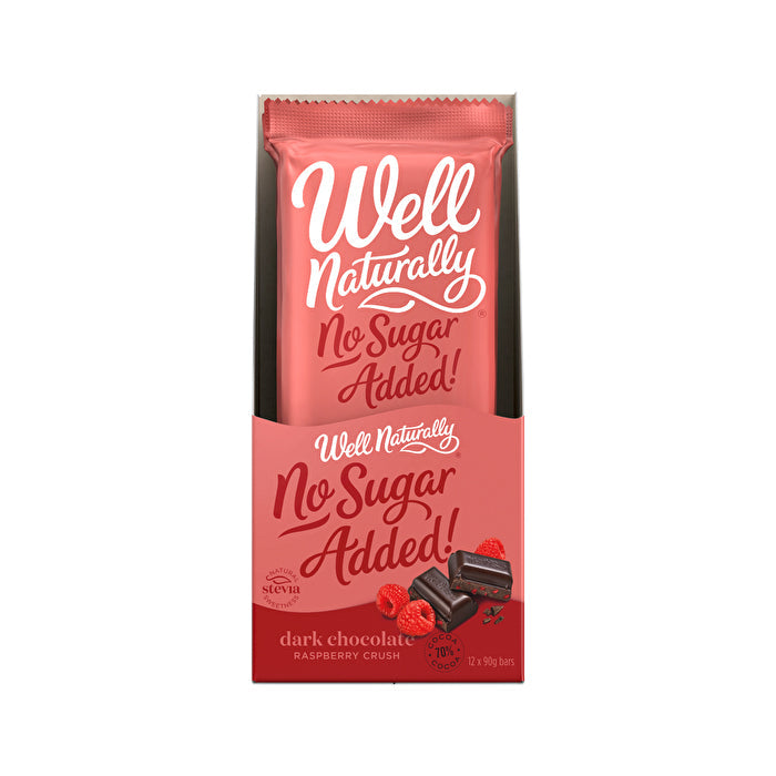 Well Naturally No Added Sugar Block Dark Chocolate Raspberry Crush 90g x 12 Display