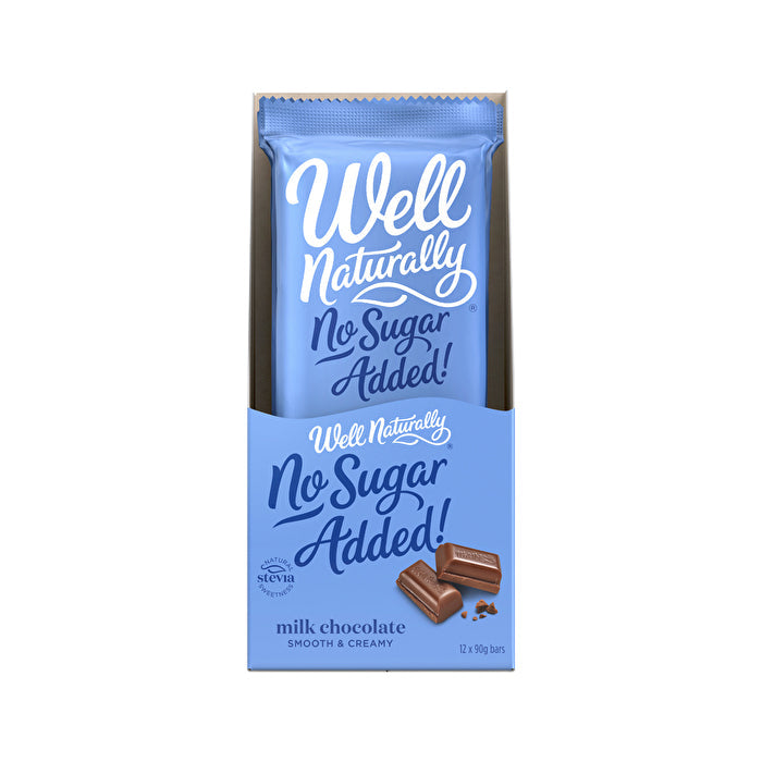 Well Naturally No Added Sugar Block Milk Chocolate Creamy Milk 90g x 12 Display