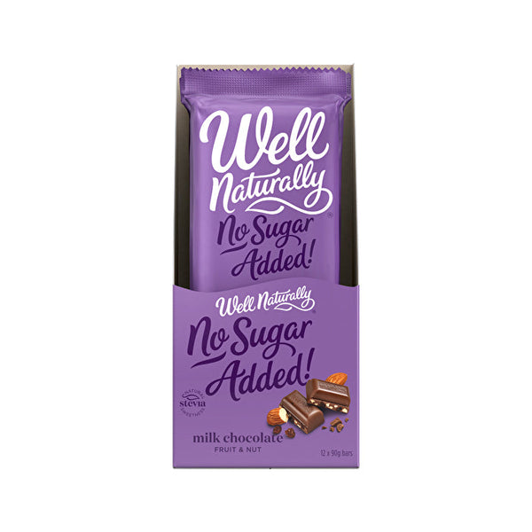 Well Naturally No Added Sugar Block Milk Chocolate Fruit & Nut 90g x 12 Display