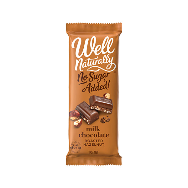 Well Naturally No Added Sugar Block Milk Chocolate Roasted Hazelnut 90g