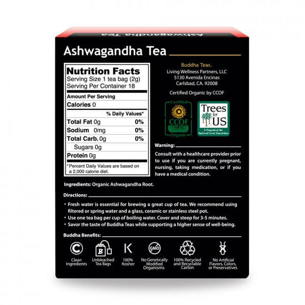 Buddha Teas Organic Herbal Tea Bags Ashwagandha Tea 18s