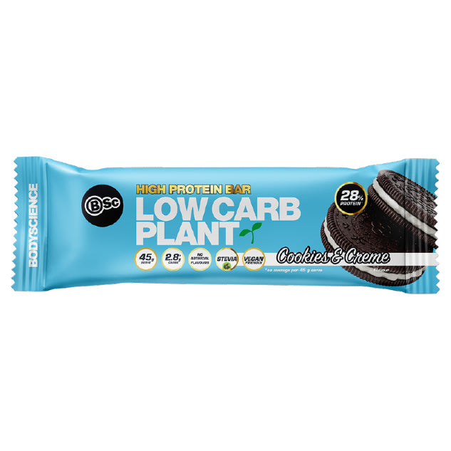 Body Science High Protein Low Carb Plant Bar 45g - Cookies & Cream 12 Box